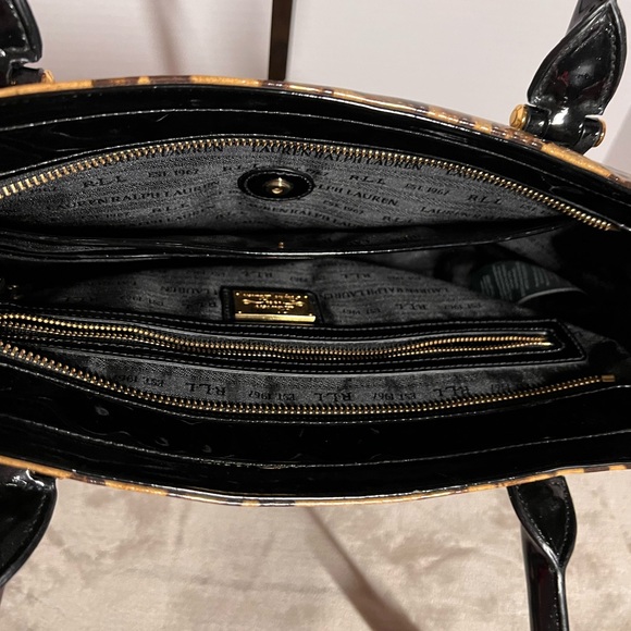 Lauren Ralph Lauren Leopard Print Tote with Black Patent Leather. - Picture 10 of 13